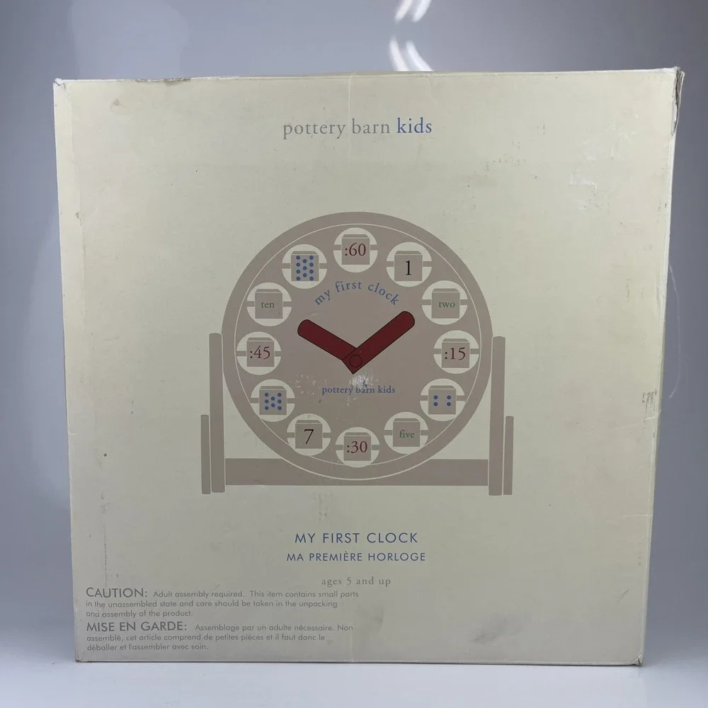 Pottery Barn Kids Hardwood Clock – Telling Time Learning Toy – Rare Discontinued